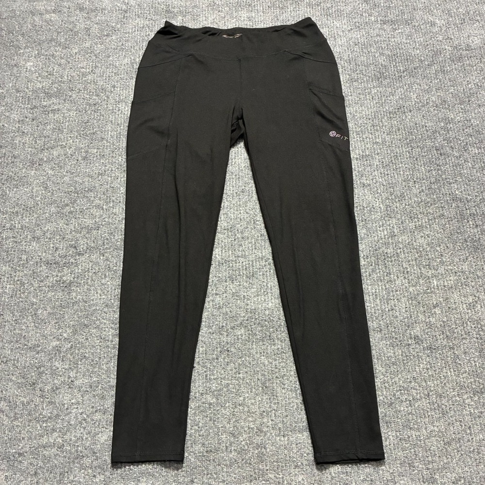 White Cross Fit Womens Leggings Medium Black Pull On Stretch Mid Rise Activewear